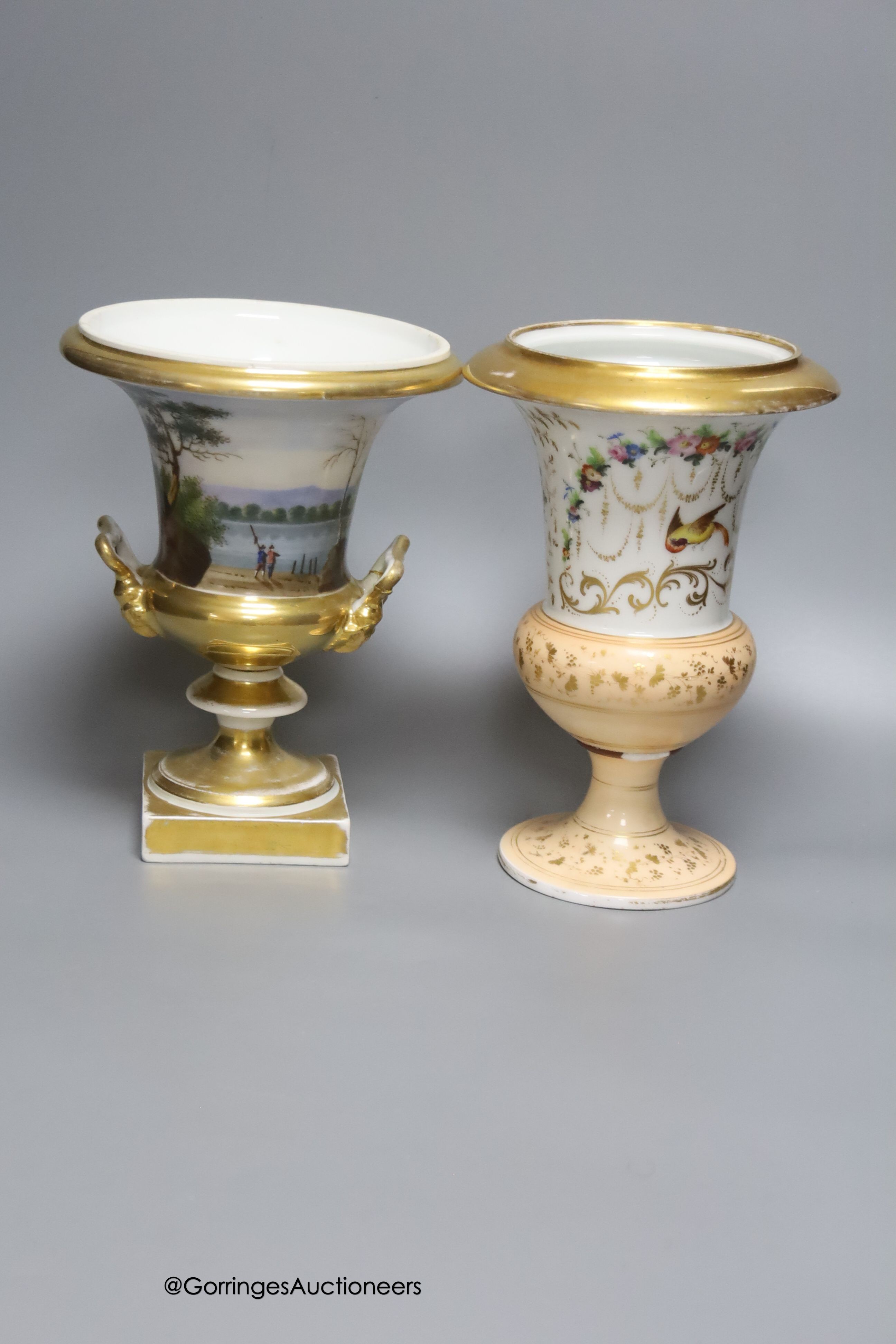 Three Paris porcelain campana urns and another similar vase, height 23cm